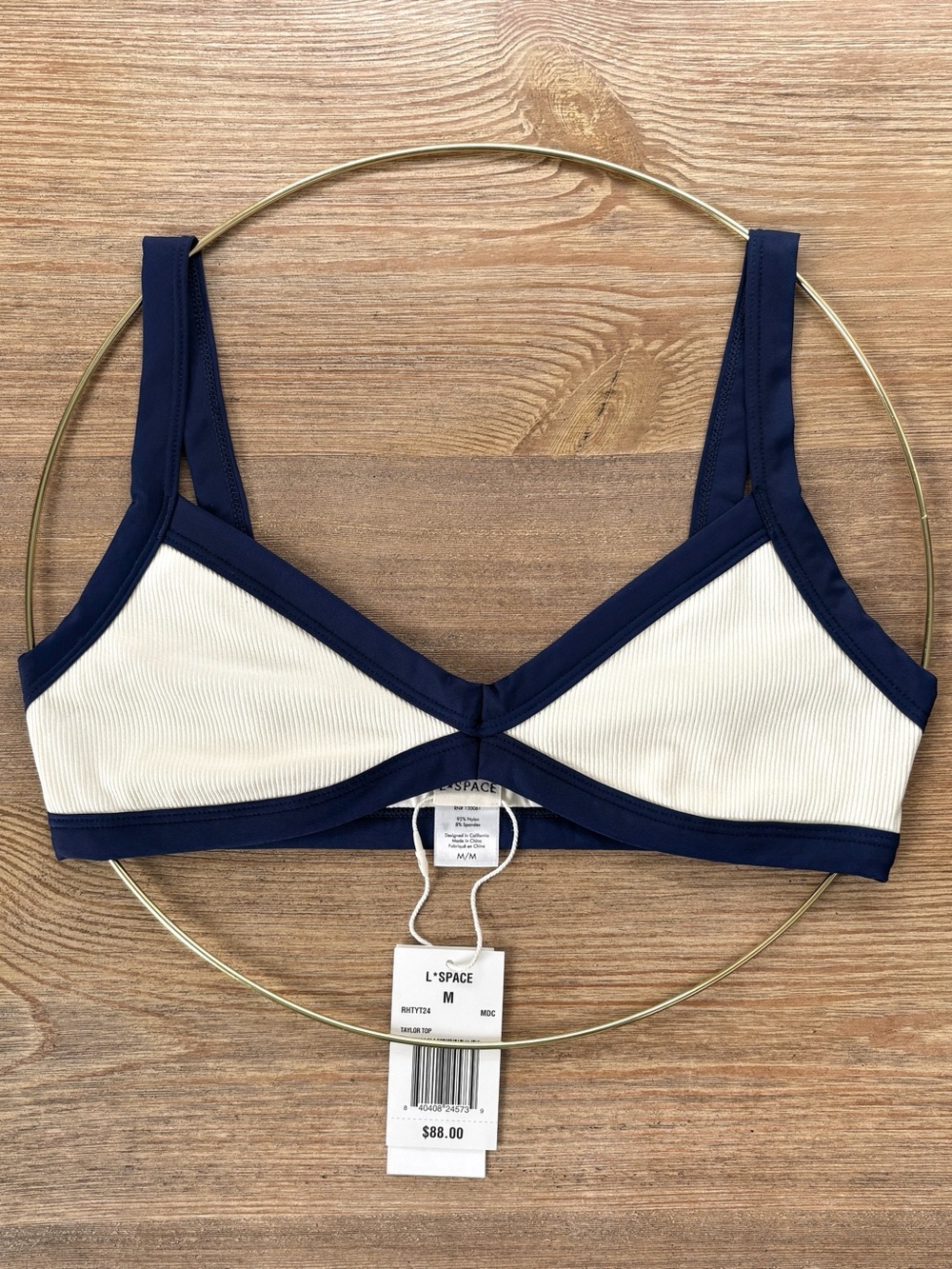 L*Space Ribbed Taylor Bikini Top Midnight-Cream NWT Size Medium and L